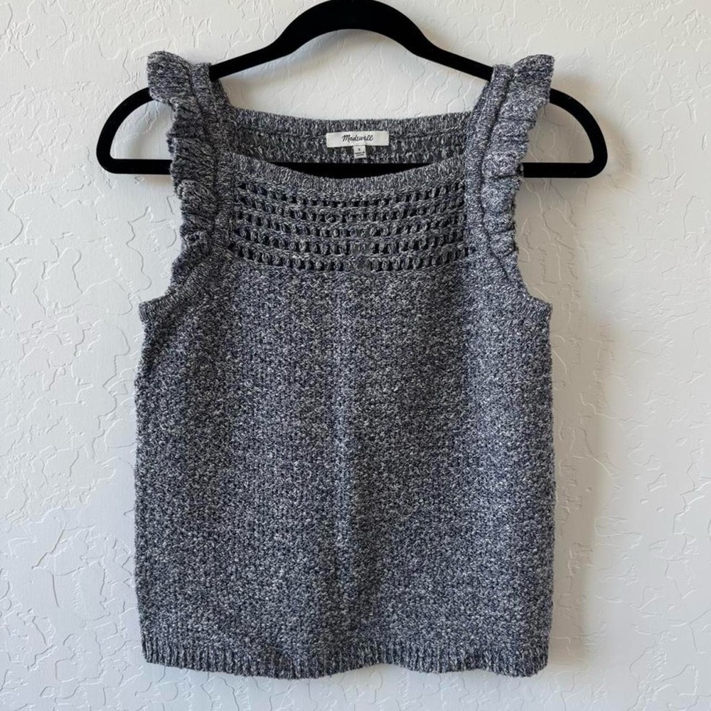 Madewell Grey & Blue Crochet Ruffle Knit Sweater Tank Top